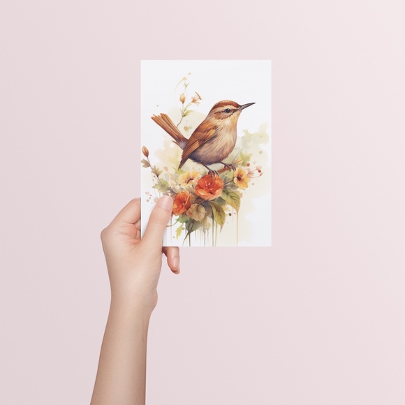 Watercolor Wren Bird Portrait Wall Art Illustration Print Poster Unframed - Picture 6 of 9